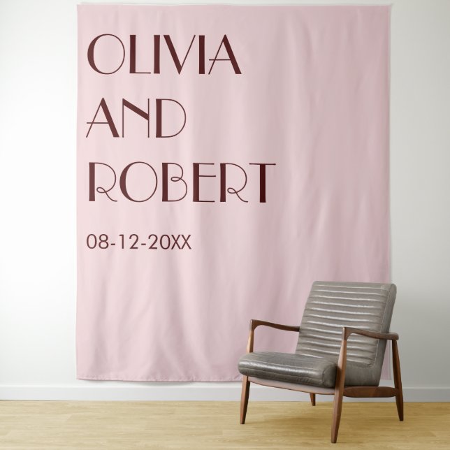 Moderne Maroon in hellrosa ästhetischer Hochzeitss Wandteppich (Beispiel)