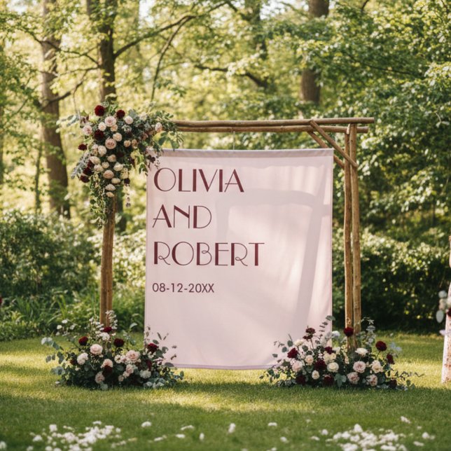 Moderne Maroon in hellrosa ästhetischer Hochzeitss Wandteppich (Von Creator hochgeladen)