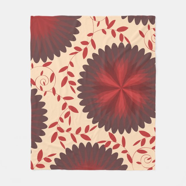 Moderne Maroon Rote Blume und Weinberge Fleecedecke (Vorderseite)