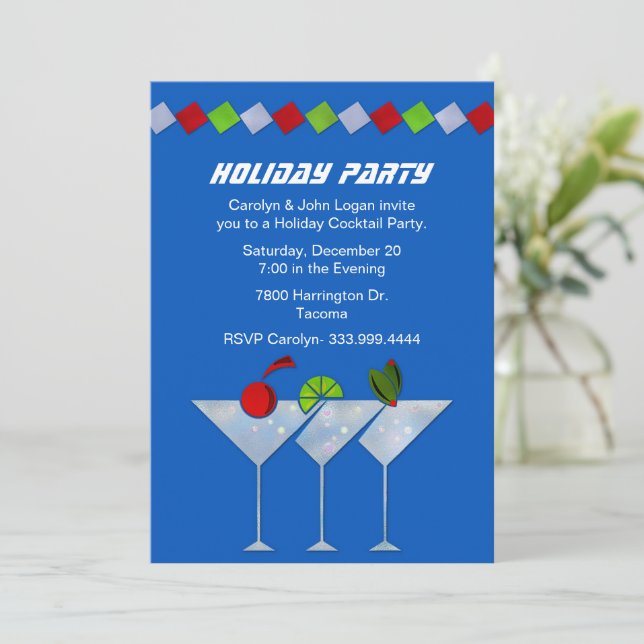 Moderne Martinis Holiday Cocktail Party Einladung (Stehend Vorderseite)