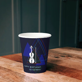 Moderne & maskuline Navy Blauer Musik Geige Geburt Pappbecher