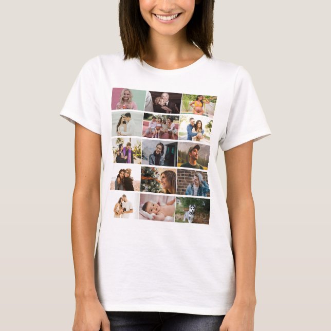 Moderne, maßgeschneiderte 12-Foto Collage-Familie  T-Shirt (Vorderseite)
