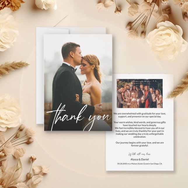 Moderne, maßgeschneiderte Hochzeiten - Multi-Fotos Dankeskarte (Wedding guest photos on thank you cards)