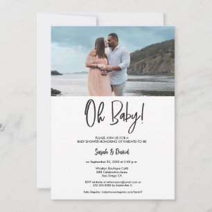Moderne Maternity-Foto Oh Baby Couple Baby-Party Einladung