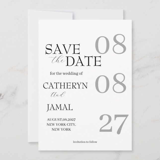 Moderne Matt-Schwarze Minimalistische Save The Dat Date (Vorderseite)