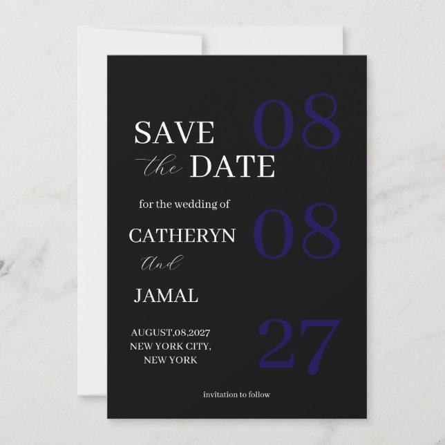 Moderne Matt-Schwarze Minimalistische Save The Dat Date (Vorderseite)