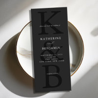 Moderne Matte Black Monogram Minimalistisch Weddin