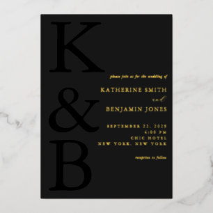 Moderne matte schwarze Monogramm-Minimalist-Hochze Folieneinladung