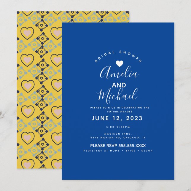 Moderne mediterrane Bridal Liebe Tiles Gelb Einladung (Vorne/Hinten)