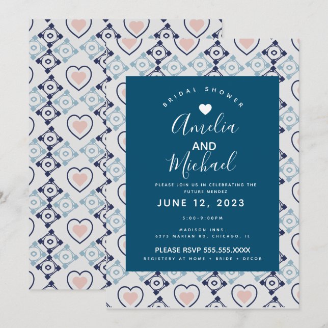 Moderne mediterrane Bridal Romantische Liebe Tiles Einladung (Vorne/Hinten)