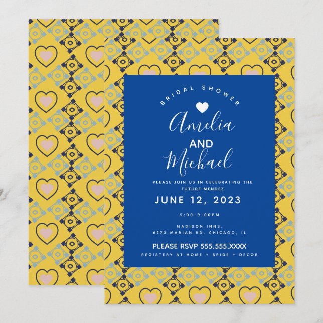 Moderne mediterrane Bridal Romantische Liebe Tiles Einladung (Vorne/Hinten)