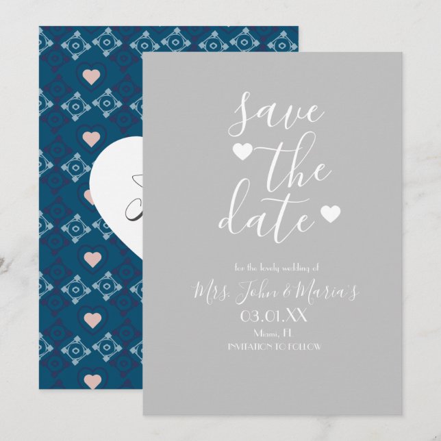 Moderne mediterrane Fliesen mit Herz Save the Date Einladung (Vorne/Hinten)