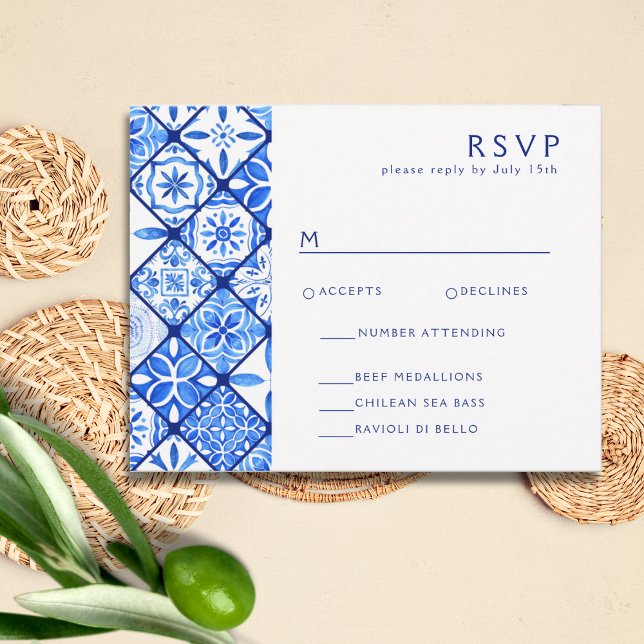 Moderne mediterrane Hochzeit RSVP Karte (Von Creator hochgeladen)