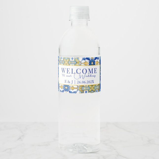 Moderne mediterrane Hochzeit "Willkommen" (Vorderseite)
