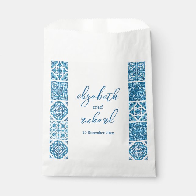 Moderne mediterrane Lemon Blue Tiles Wedding Geschenktütchen (Vorderseite)