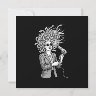Moderne Medusa mit Haartrockner Lustige Mythologie Ankündigung