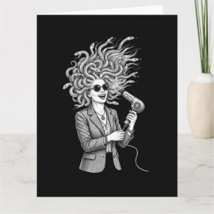Moderne Medusa mit Haartrockner Lustige Mythologie Karte