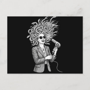 Moderne Medusa mit Haartrockner Lustige Mythologie Postkarte