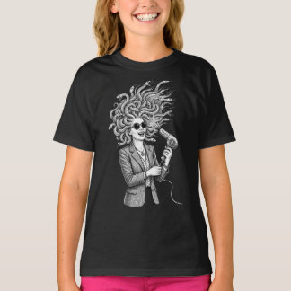Moderne Medusa mit Haartrockner Lustige Mythologie T-Shirt