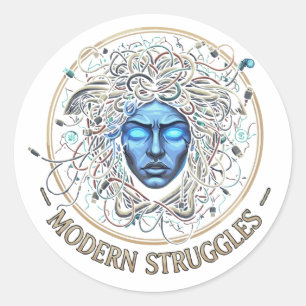 Moderne Medusa-Tech-Probleme - Cyberpunk Griechenl Runder Aufkleber