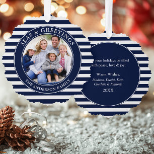 Moderne Meere und Grüße Foto Blaue Streifen Ornament Karte