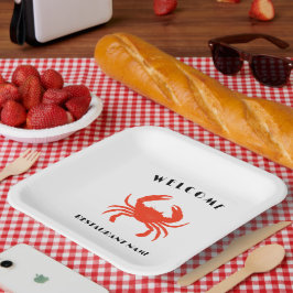 Moderne Meeresfrüchte begrüßen Rote Krebse Gewürze Pappteller