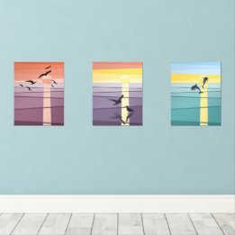 Moderne Meereslandschaft Sonnenuntergang, Möwen un Bilderwand Sets