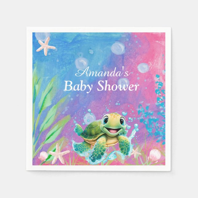 Moderne Meeresschildkröte Starfish Babydusche Serviette (Vorderseite)