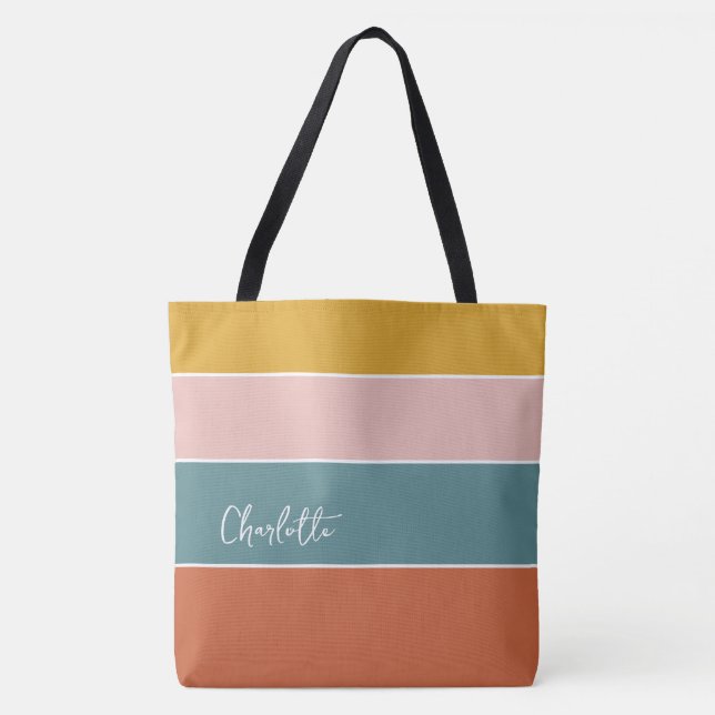 Moderne mehrfarbige Blockstreifen Personalisiert Tasche (Vorderseite)