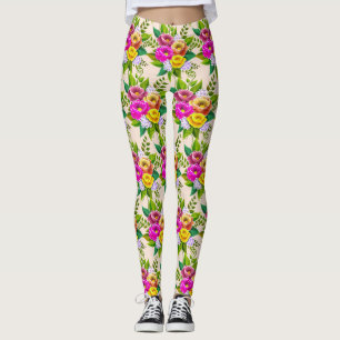 Moderne mehrfarbige Blume über Elfenbein Leggings