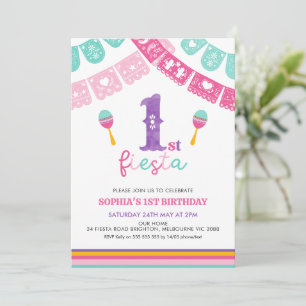 Moderne mehrfarbige Girls Fiesta 1. Geburtstag Einladung