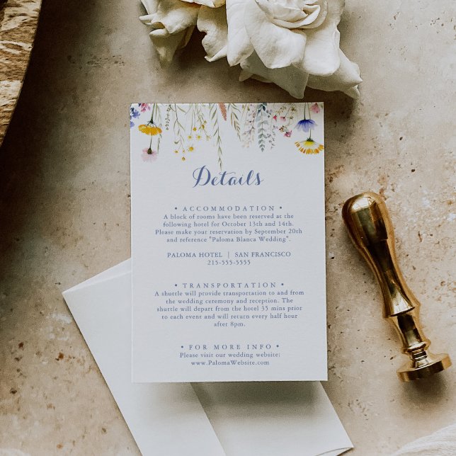 Moderne mehrfarbige Wildblume Hochzeitdetails Begleitkarte (Von Creator hochgeladen)