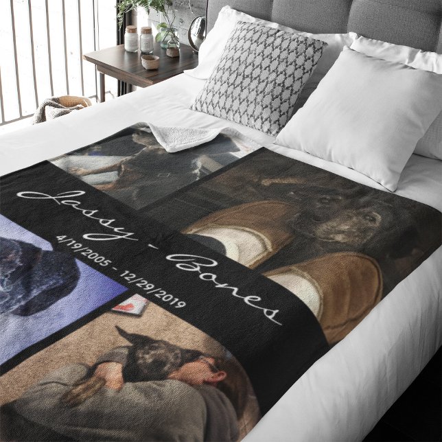 Moderne Memorial Pet Foto Collage Fleecedecke (Capture precious pet moments with our Modern Pet Photo Collage Fleece Blanket. )
