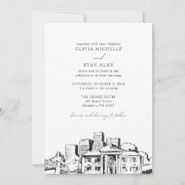 Moderne Memphis Skyline Black & White Wedding Einladung