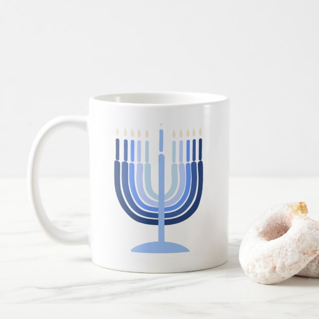 Moderne Menorah Hanukkah-Tasse Kaffeetasse (Mit Donut)