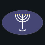 Moderne Menorah White Navy Gold Grafik Ovaler Aufkleber<br><div class="desc">Hebräisch Menorah Sticker. Marine,  weiß,  Gold. Übertragbar und anpassbar.</div>