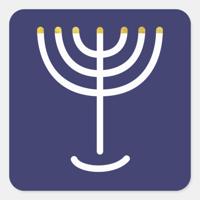 Moderne Menorah White Navy Gold Grafik Quadratischer Aufkleber (Vorderseite)