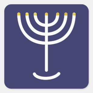 Moderne Menorah White Navy Gold Grafik Quadratischer Aufkleber
