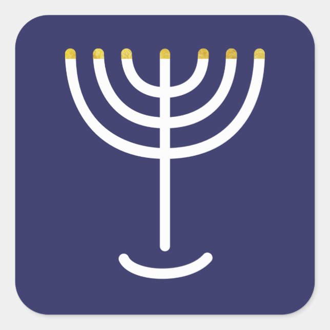 Moderne Menorah White Navy Gold Grafik Quadratischer Aufkleber (Vorderseite)