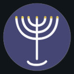 Moderne Menorah White Navy Gold Grafik Runder Aufkleber<br><div class="desc">Hebräisch Menorah Sticker. Marine,  weiß,  Gold. Übertragbar und anpassbar.</div>