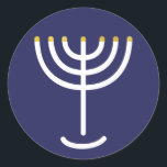 Moderne Menorah White Navy Gold Grafik Runder Aufkleber<br><div class="desc">Hebräisch Menorah Sticker. Marine,  weiß,  Gold. Übertragbar und anpassbar.</div>