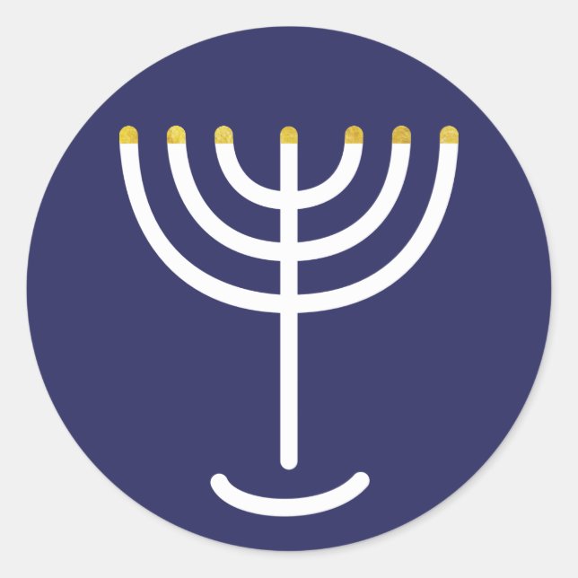 Moderne Menorah White Navy Gold Grafik Runder Aufkleber (Vorderseite)