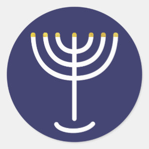 Moderne Menorah White Navy Gold Grafik Runder Aufkleber