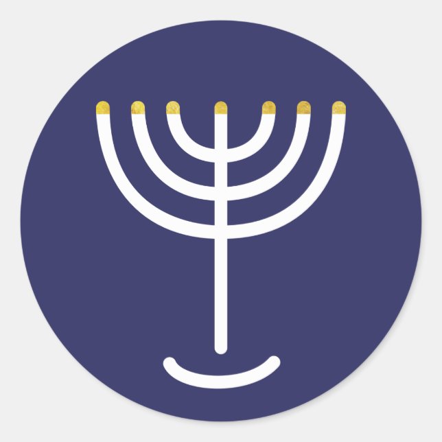 Moderne Menorah White Navy Gold Grafik Runder Aufkleber (Vorderseite)