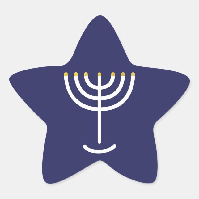 Moderne Menorah White Navy Gold Grafik Stern-Aufkleber (Vorderseite)