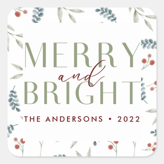 Moderne Merbright Weihnachten Botanische Familie Quadratischer Aufkleber (Vorderseite)