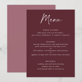 Moderne Merlot Burgundy Handwriting Hochzeit Menükarte