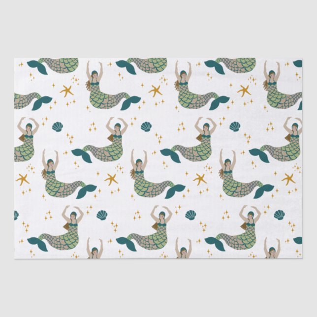 Moderne Mermaid Siren Thema Illustration Print Seidenpapier (Vorderseite)