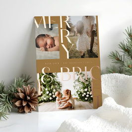 Moderne Merry Bright Bold Typografie 3 Foto Golden Folien Feiertagskarte