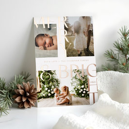 Moderne Merry Bright Bold Typografie 3 Foto White Folien Feiertagskarte